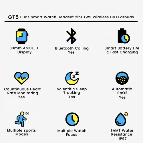Gt5 Buds Smart Watch Headset 2in1 Tws Wireless Hifi Earbuds image 3