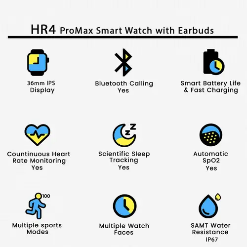 Hr4 Promax Smart Watch With Earbuds image 3