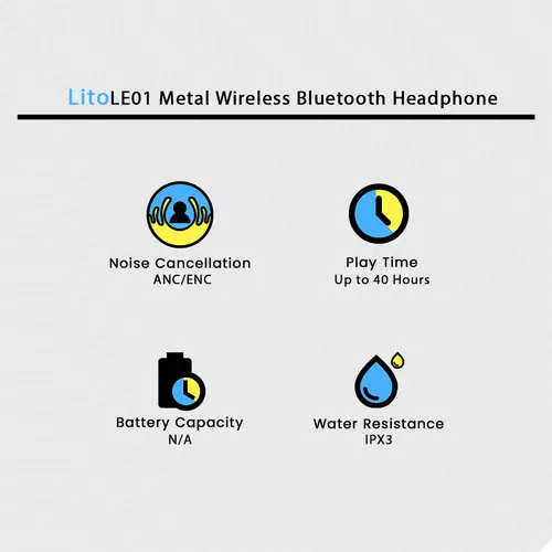 Lito Le01 Metal Wireless Bluetooth Headphone image 3