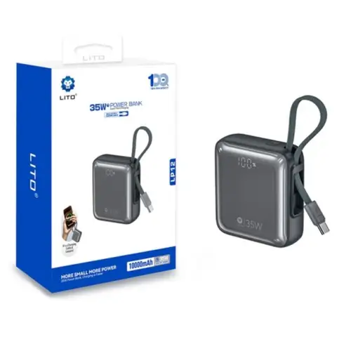 Lito Lp12 35w 10000mah Fast Charging Mini Power Bank With Built In Type C Cable image 3