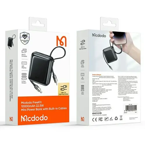 Mcdodo Mc255 22 5w Digital Display 10000mah Mini Power Bank With Built In Cables image 4