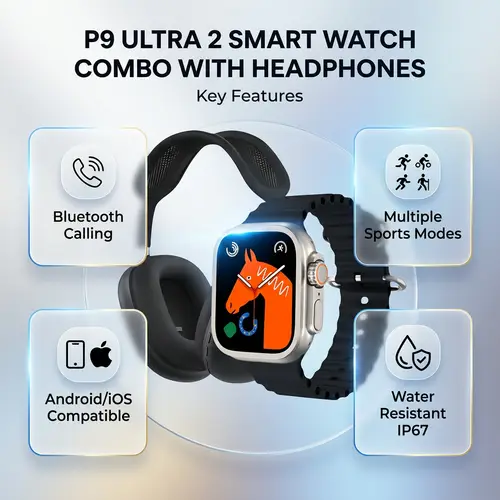 P9 Ultra 2 Smart Watch Combo With Headphones image 3
