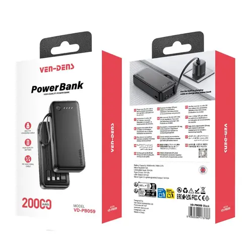 Ven Dens Vd Pb059 20000mah Power Bank 3 In 1 Built In Charging Cables image 4