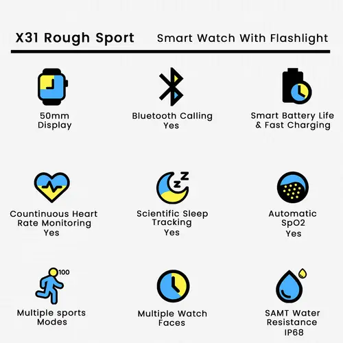 X31 Rough Sport Smart Watch With Flashlight image 3